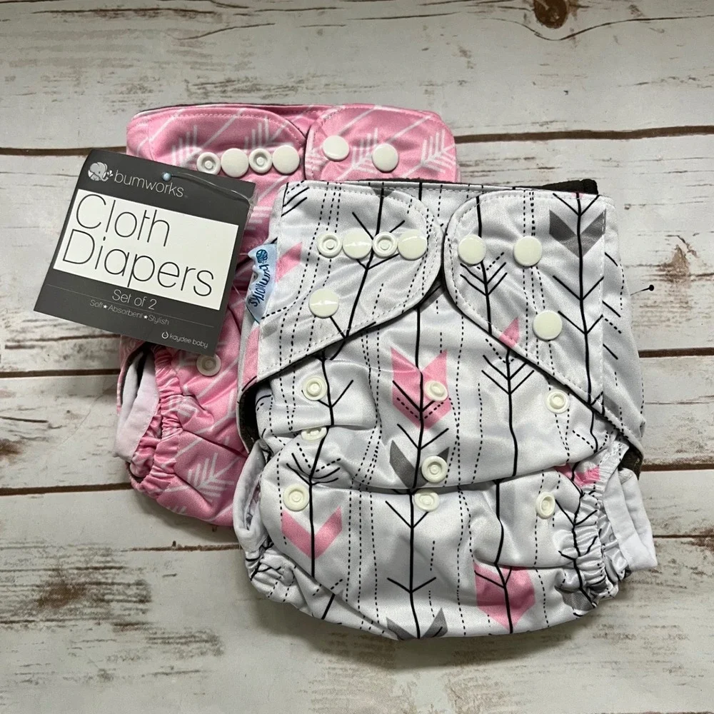 NEW Bumworks Cloth Diapers Pink Charcoal Double Gusset Bamboo Set of 2
